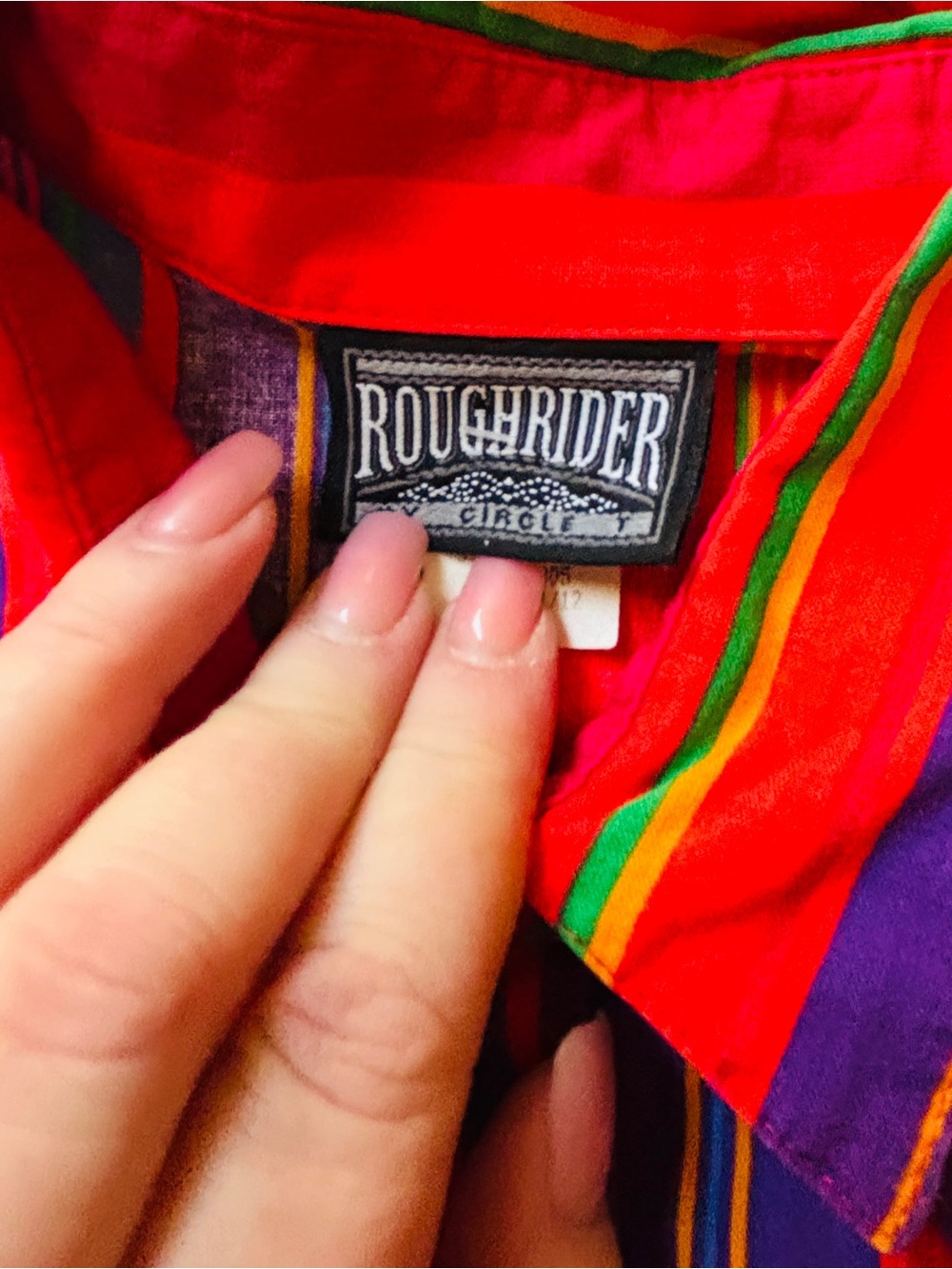 Roughrider Circle Y Button Up Shirt Vintage 100% Cotton Colorful Women’s - Picture 14 of 14